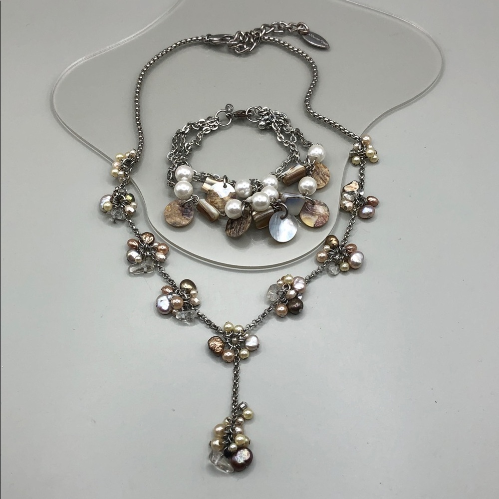 Coldwater Creek Y Drop Pearl Necklace Premier Designs Bracelet Curated Bundle.